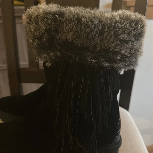 Sam Edelman Women’s Tilden Suede Leather Faux Fur Fringe Boots Black Size 9.5 - Picture 3 of 16